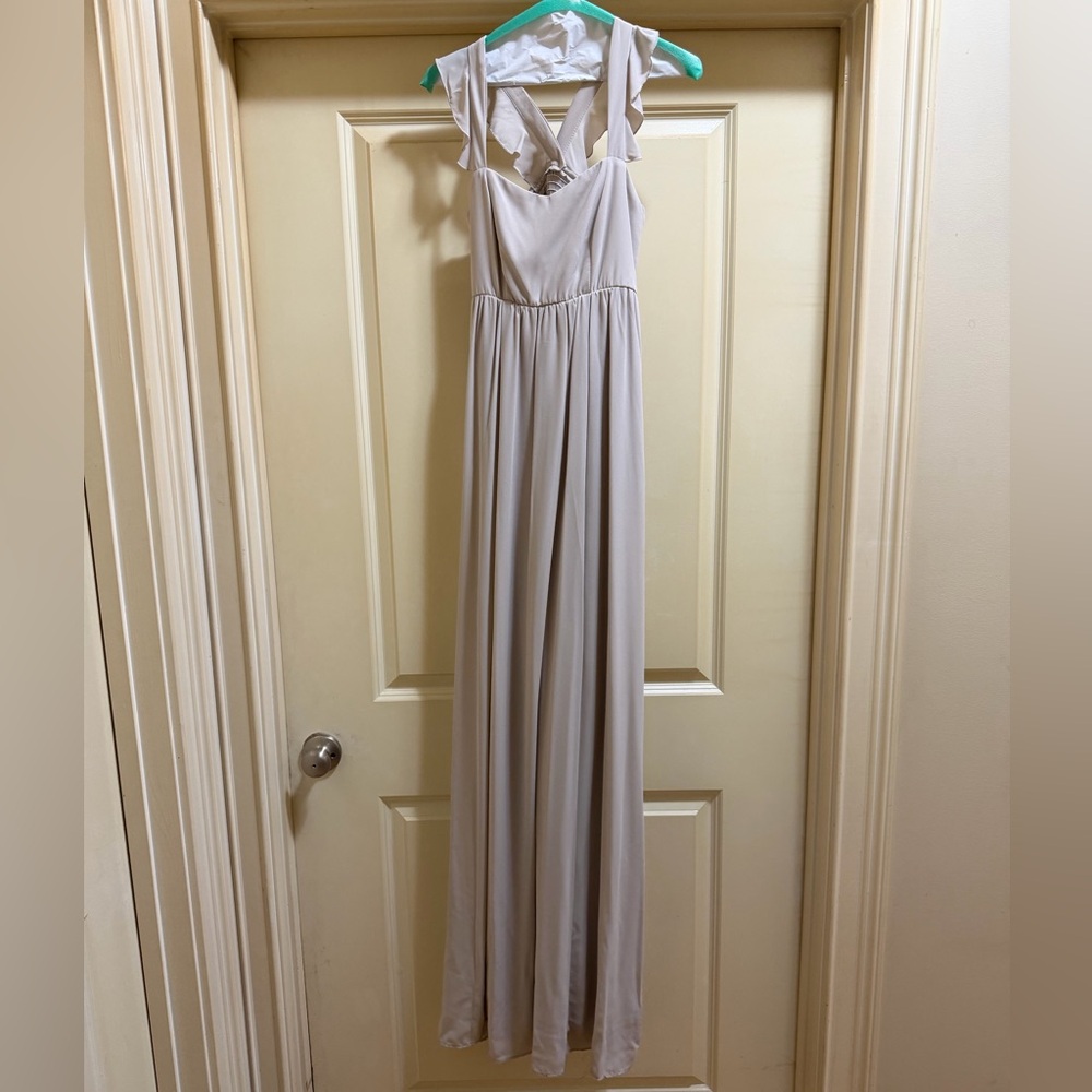 Show me your MumuElegant Light Beige Maxi Dress with Ruffle Straps